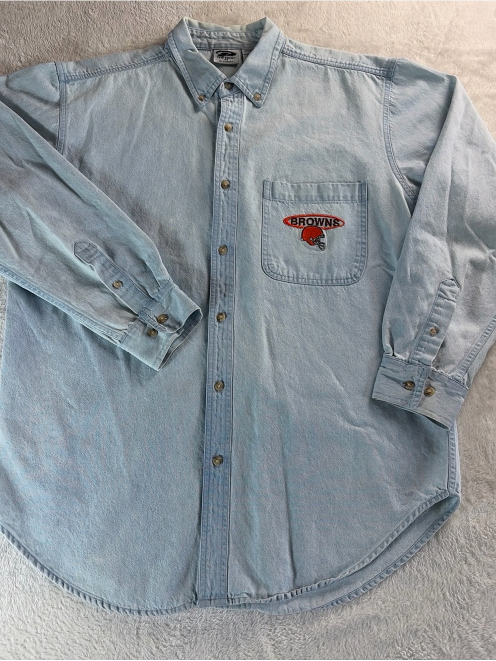 Vintage The Edge Cleveland Browns Denim Shirt Mens M Light Wash Button Down NFL